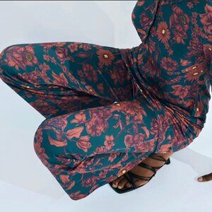 Zara Printed Flowing Pants Floral multicolored Flared Leg Pull On Pants Sz S
